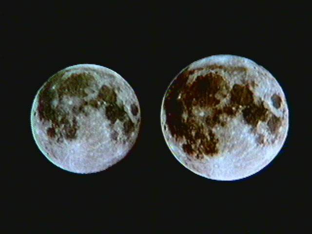 full moon at apogee (left) and full moon at perigee (right)