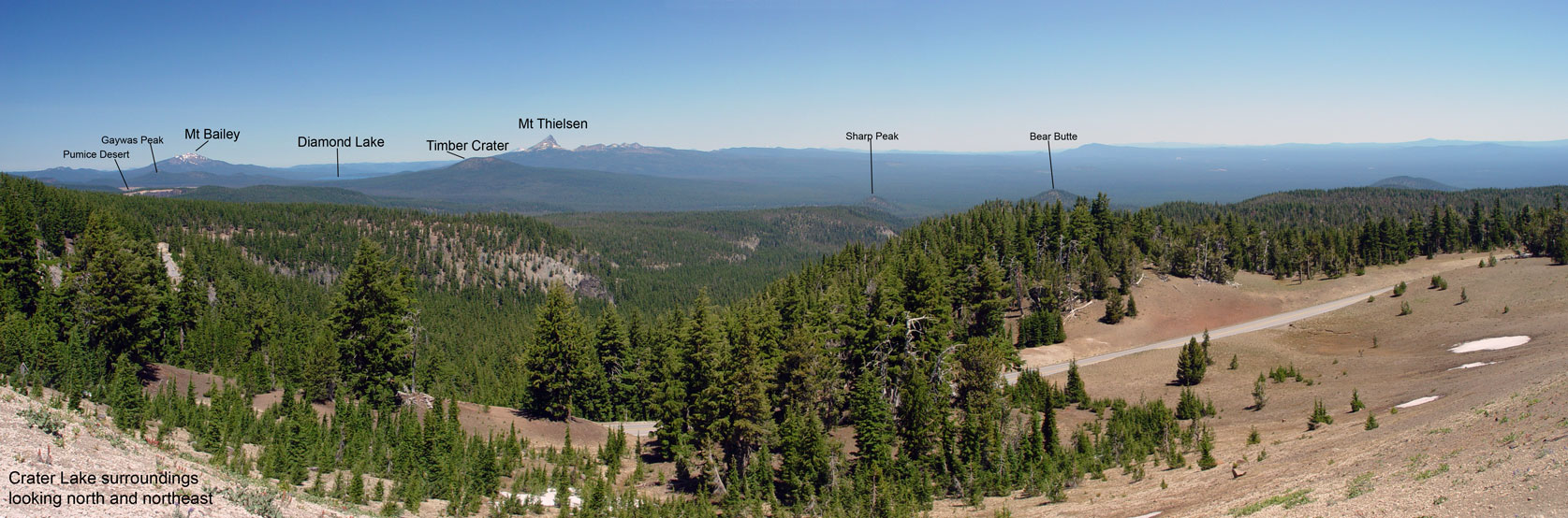 labeled picture of N-NW view from Crater Lake