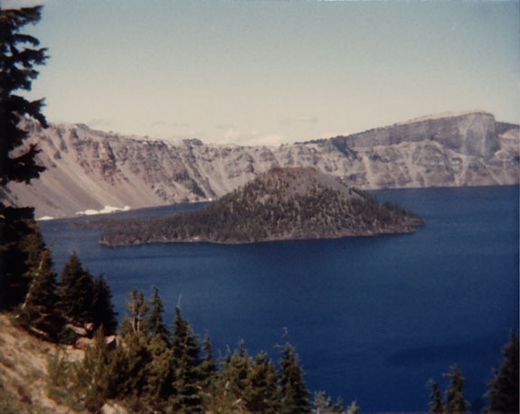Wizard Island Crater Lake from Sinnott Memorial Overlook in 1982