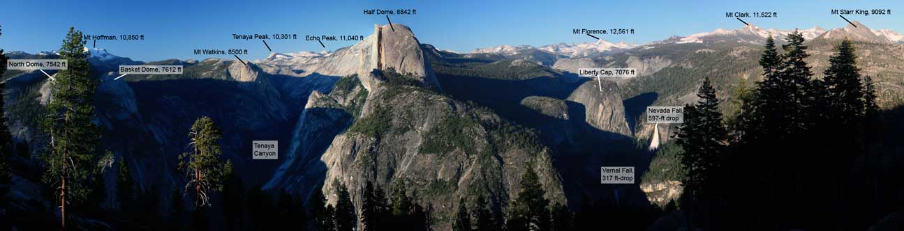 Glacier Point features labeled, Yosemite