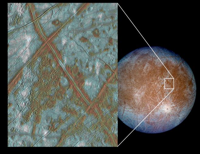 Europa has ice blocks that have floated about