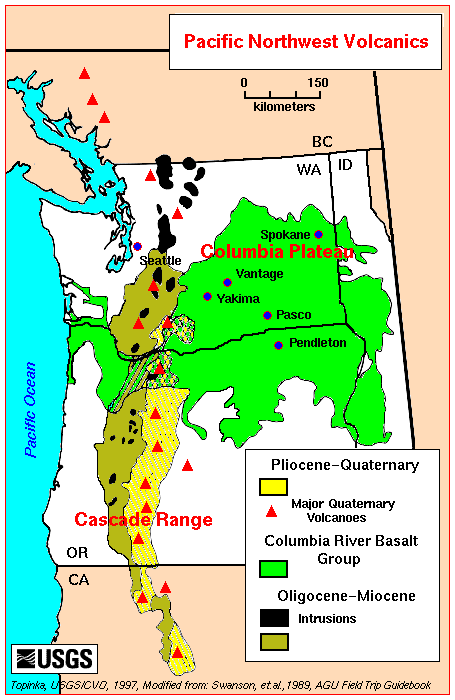 Different types of volcanoes in the Pacific Northwest USA
