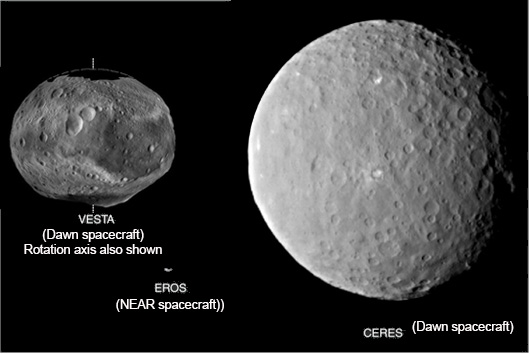 Ceres and Vesta HST images with Eros for comparison