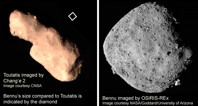 Toutatis from Chang'e 2 and Bennu from OSIRIS-REx