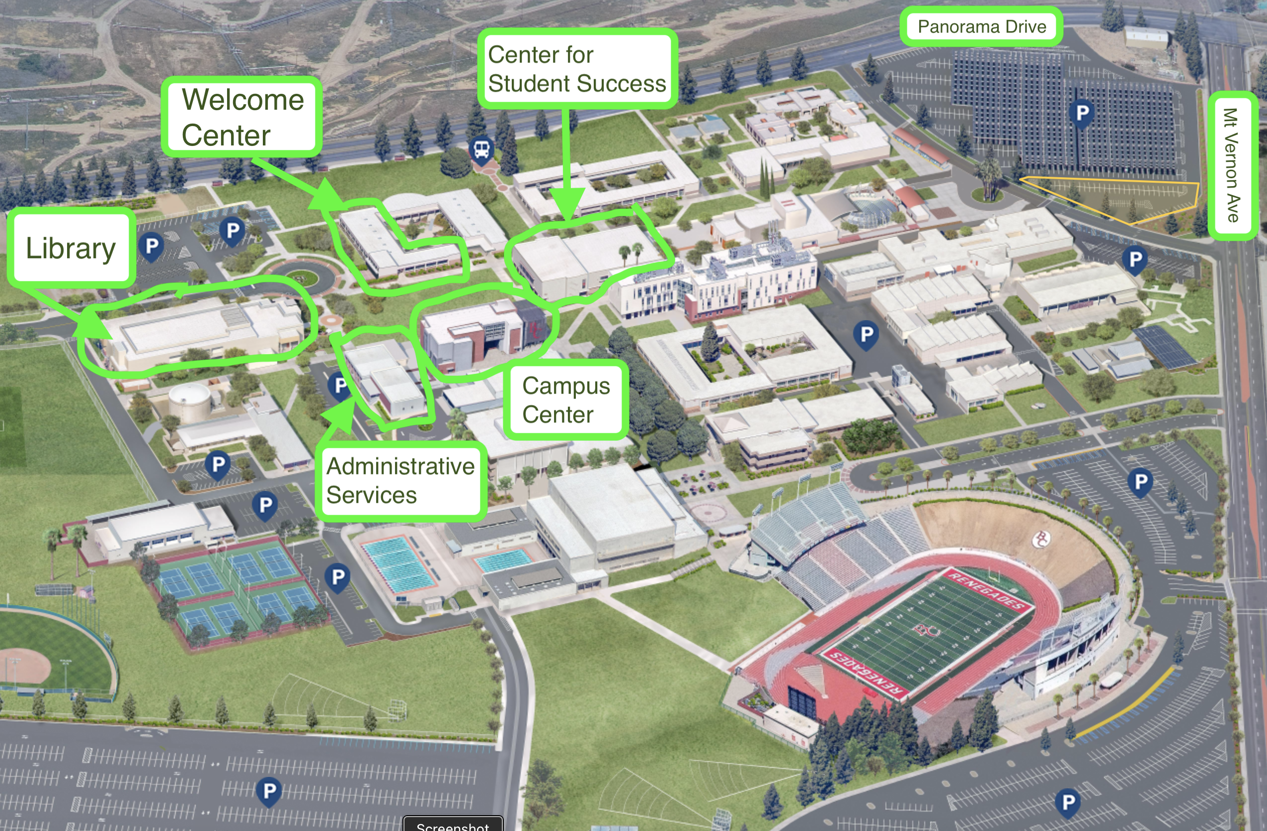 BC map highlighting Student Services and Campus Center