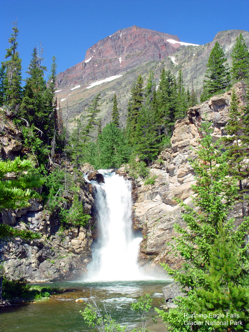 Running Eagle Falls Glacier National Park