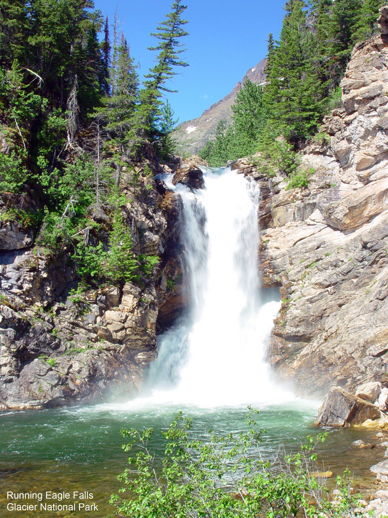 Running Eagle Falls Glacier National Park