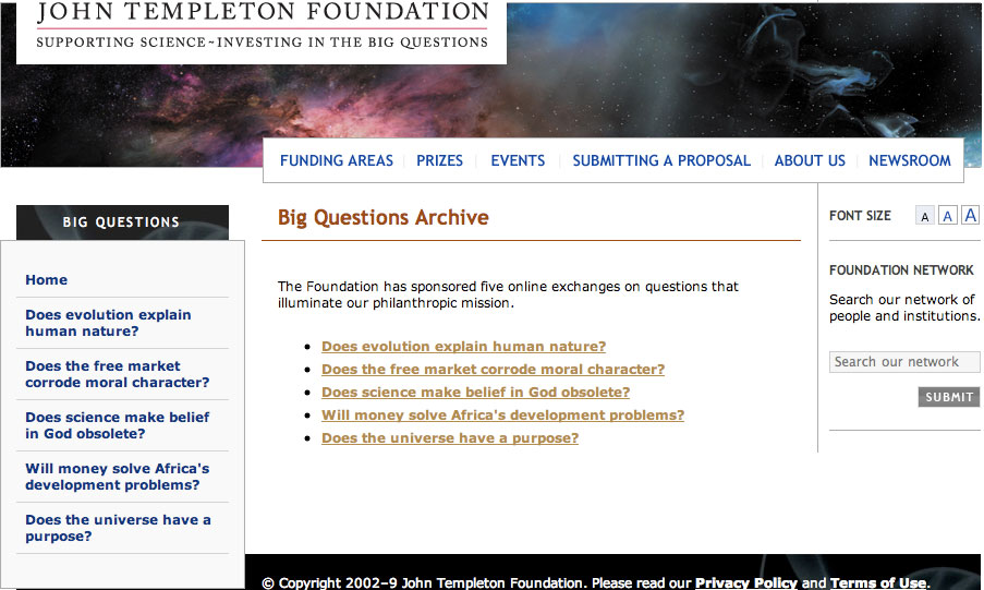 John Templeton "Big Questions" website