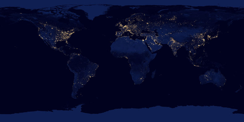 city lights as seen from space